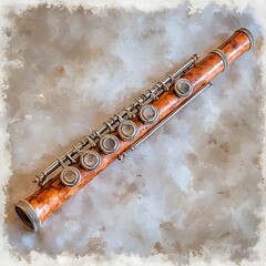 Naklejka premium Elegant Wooden Flute on Textured Background A Musical Instrument Image.
