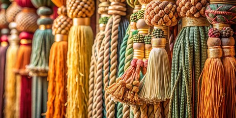 Fototapeta premium Realistic Braided Ropes & Curtain Tassel Knots: High-Resolution Stock Photo