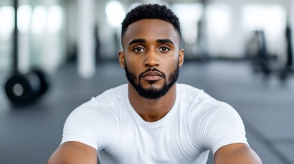 Naklejka premium Intense workout session gym portrait of focused athlete indoor space close-up strength and determination