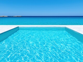 A serene infinity pool overlooking a stunning blue ocean under a clear sky.