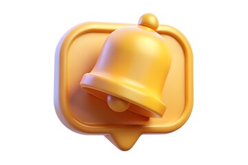 Golden 3D notification bell icon displayed prominently on a speech bubble shape for digital alerts and mobile application messages.
