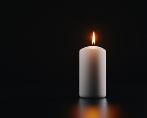 A single lit white candle illuminating a dark space, creating a warm atmosphere.