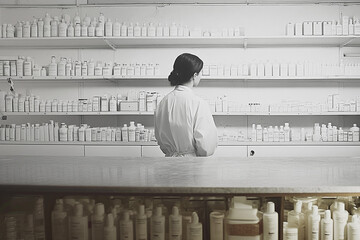 pharmacy lab black white image