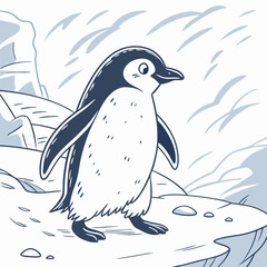 Cute Penguin Illustration: Hand-Drawn Antarctic Wildlife.