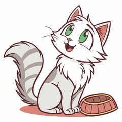 Cute Cartoon Grey and White Kitty Illustration - Big Eyes.
