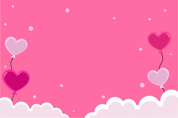 Heart Balloons with Whimsical Clouds on a Pink Background