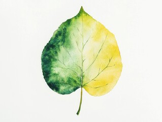 Minimalist Aspen Leaf with Soft Colors Watercolor on White Background