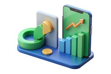 3D Illustration of Financial Growth and Data Analysis Elements