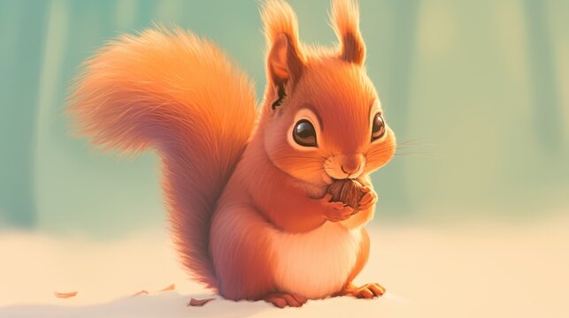A red squirrel clutching a nut in its tiny paws.