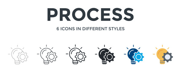Process  Icon In Different Style Vector Illustration. Designed In Thin Line, Regular Line, Bold Line, Glyph, Color Fill, And Flat Style Can Be Used For Web