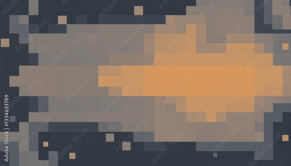 Poster Pixelated Abstract Sky Retro Inspired Digital Sunset with Simple Squares and Soft Colors