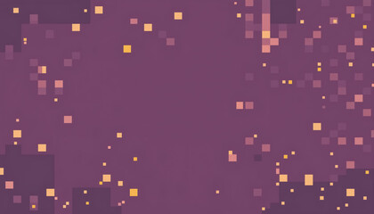 Abstract pixel art with various sized orange squares floating across background of purple hues