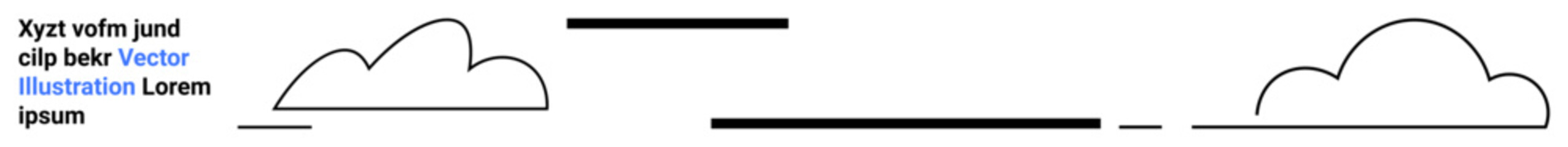 Abstract scene with outlined clouds, horizontal lines for terrain or movement. Ideal for branding, website banners, poster design, creative presentations, infographics, minimalist art, and simple