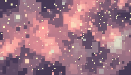 Fototapeta premium Pixelated abstract artwork featuring blend of pinks and purples with scattered dots of light