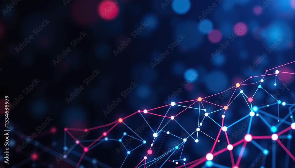 Leinwandbilder Abstract network visualization with nodes and connecting lines against dark blue backdrop