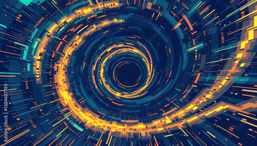 Aufkleber abstract spiral design with orange and blue geometric shapes sense of depth and motion
