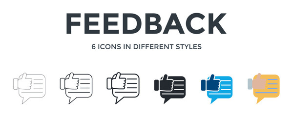 Feedback  Icon In Different Style Vector Illustration. Designed In Thin Line, Regular Line, Bold Line, Glyph, Color Fill, And Flat Style Can Be Used For Web