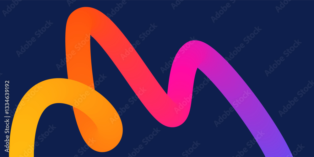 Wall mural wavy gradient shapes on dark background. background with colored squiggles gradient lines design for