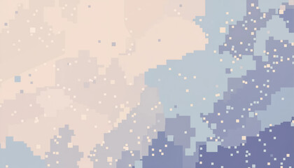 Pixelated artwork featuring abstract forms with blend of soft pastel colors and geometric designs