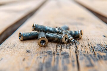 Wood Screws in Minimalist Still Life Photography with Natural Lighting and Detailed Textures