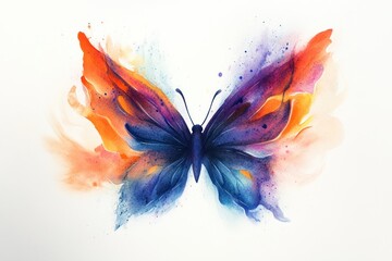 Colorful watercolor butterfly art, wings spread, white background, nature design