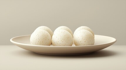 Freshly Cooked Eggs on a Minimalist Plate Against a Soft Neutral Background