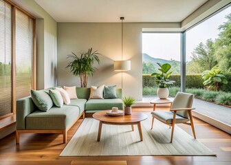 Fototapeta premium Serene Minimalist Interior: Soft Light, Tranquil Space, Calm Atmosphere Stock Photo