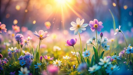 Fototapeta premium Serene Spring Blossoms: Delicate Pastel Flowers in High Depth of Field