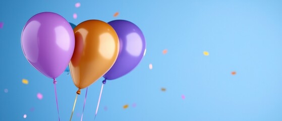 Fototapeta premium Colorful balloons floating against a blue background, perfect for celebrations.