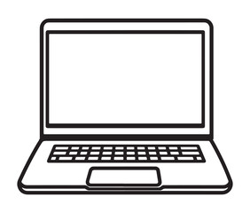 Laptop isolated on white background. Minimalist laptop icon, simple computer illustration. Open laptop drawing