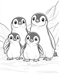 Cute cartoon drawing of a penguin family.