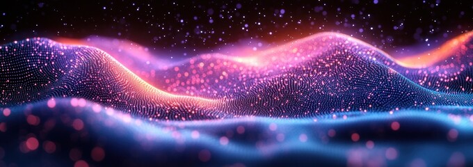 Futuristic Abstract Digital Art with Glowing Hexagonal Patterns and Blue Purple Gradient Lighting in Cyberpunk Style