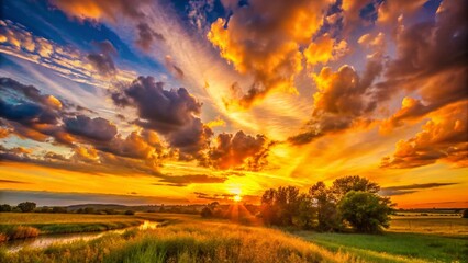 Fototapeta premium Serene Sunset: Balanced Sky Hues in Candid Photography