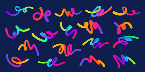 Wavy gradient shapes on dark background. Background with colored squiggles gradient lines design for flyer, poster, cover or banner. Set of vector illustration.