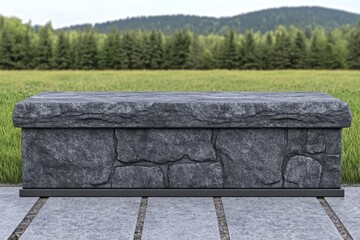 Rustic stone bench in a grassy field