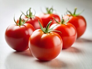 Seven Juicy Red Tomatoes on White Table - Tilt-Shift Photography