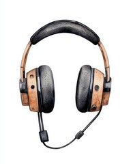 Fototapeta premium Stylish headphones featuring wooden accents and a sleek design, perfect for music lovers and audio enthusiasts.