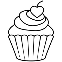 Elegant Heart-Iced Cupcake Outline