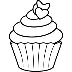 Elegant Heart-Iced Cupcake Outline
