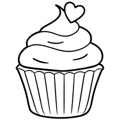 Elegant Heart-Iced Cupcake Outline