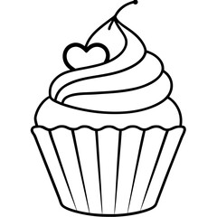 Elegant Heart-Iced Cupcake Outline