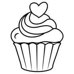 Elegant Heart-Iced Cupcake Outline