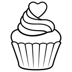 Elegant Heart-Iced Cupcake Outline