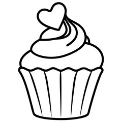 Elegant Heart-Iced Cupcake Outline