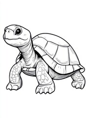 Fototapeta premium Cute cartoon turtle illustration for coloring page.