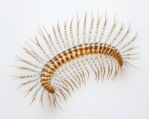 Obraz premium Macro View of a Centipede on a Clean White Surface - An Isolated Look at Nature's Intricate Wildlife