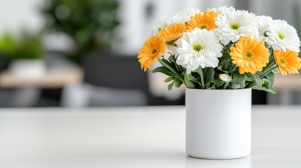 Fototapeta premium White & Orange Gerbera Daisies in Pot