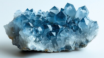 Fototapeta premium Elegant cluster of mesmerizing blue quartz crystals, sparkling facets and intricate details showcase natures beauty, illuminating precious gemstone, captivating crystal healing, mineral specimen.