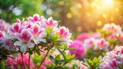 Fototapeta premium Spring Azalea Garden Bloom - Vibrant Pink & White Flowers with Bokeh