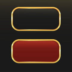 Black and Red Rectangle Buttons with Golden Frame, Template of Empty Buttons, Vector